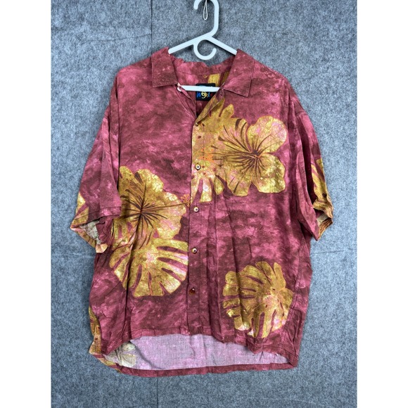 Jams World Hawaiian Shirt Mens XL Red Floral Tiki Relaxed Rayon - Picture 1 of 7